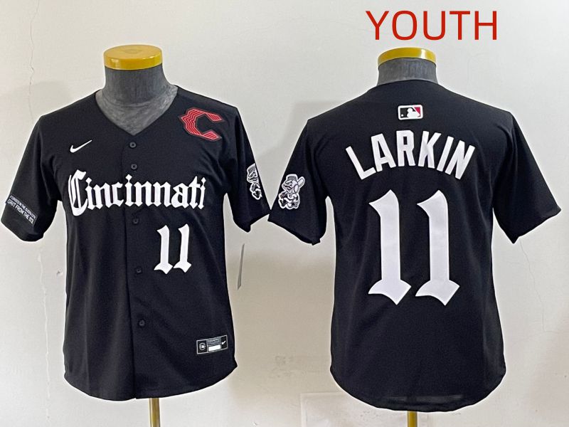 Youth 2025 Cincinnati Reds #11 Larkin Black Five generations Joint Name Nike MLB Jersey style 12->youth mlb jersey->Youth Jersey
